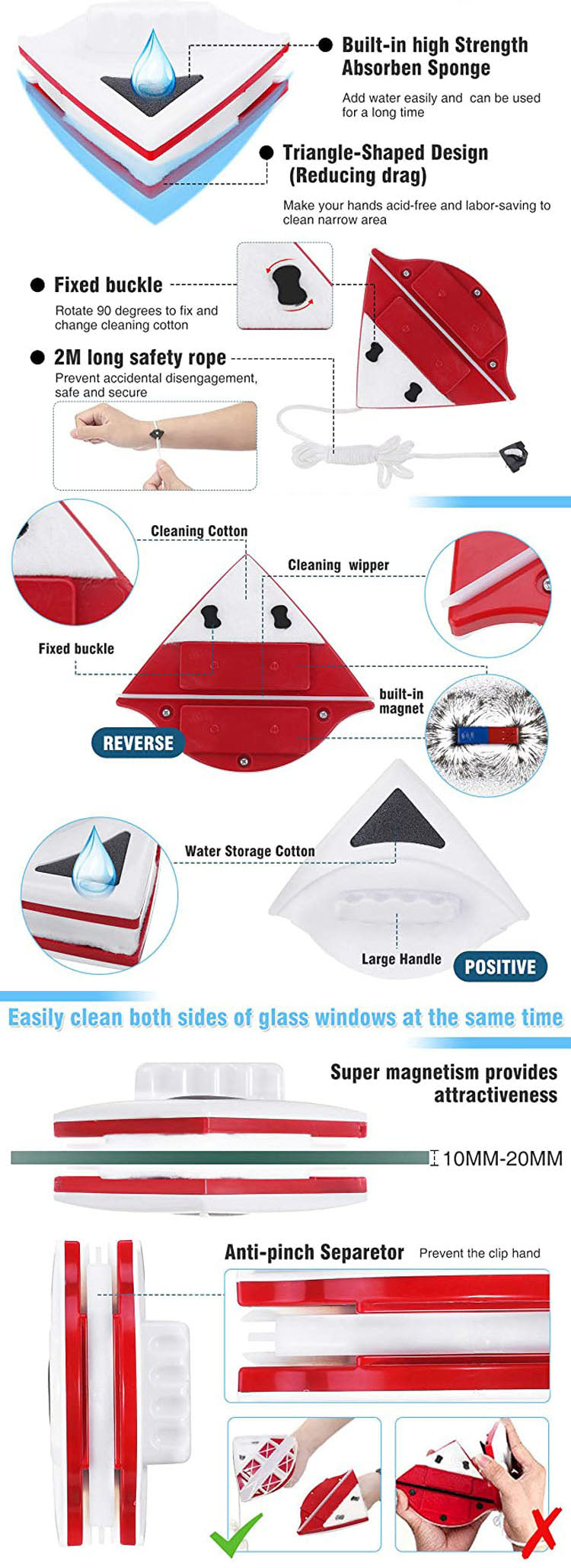 Wipe Glass Artifact Double-layer Strong Magnetic Glass Wiper Cleaning Tool - Zerotron