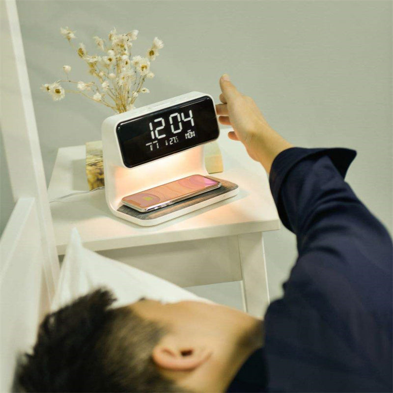 Creative 3 In 1 Bedside Lamp Wireless Charging LCD Screen Alarm Clock  Wireless Phone Charger - Zerotron