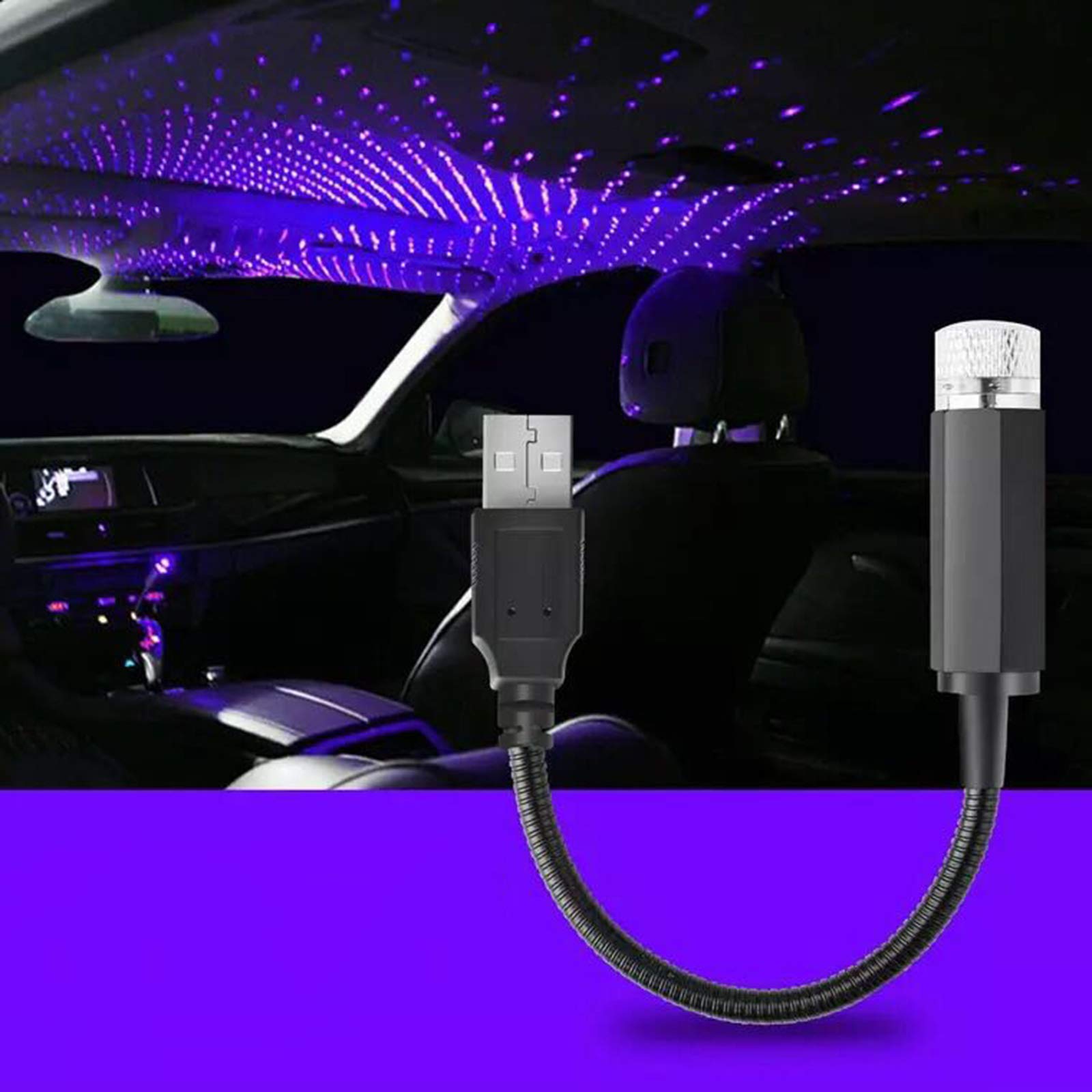 Car LED Starry Sky Night Light USB Powered Galaxy Star Projector Lamp For Car Roof Room Ceiling Decor Plug And Play - Zerotron