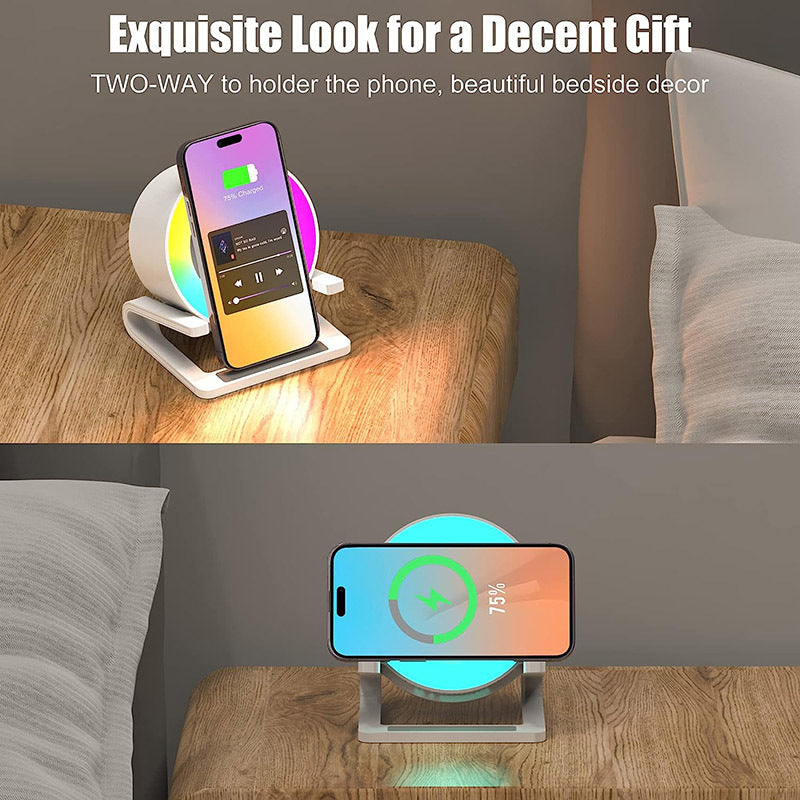 Multifunctional Four-in-one Small Night Lamp RGB Bluetooth Speaker Mobile Phone Holder 15W Wireless Charging - Zerotron