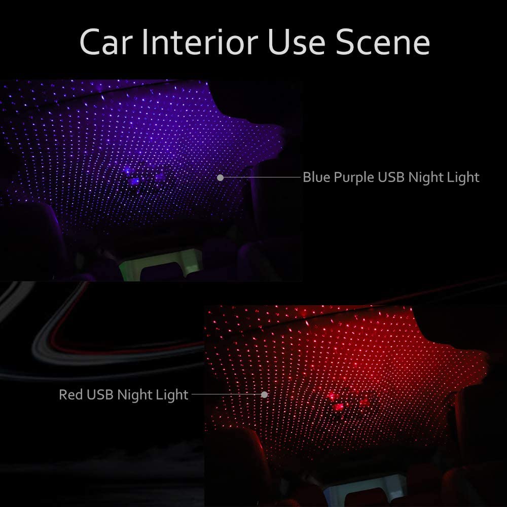 Car LED Starry Sky Night Light USB Powered Galaxy Star Projector Lamp For Car Roof Room Ceiling Decor Plug And Play - Zerotron