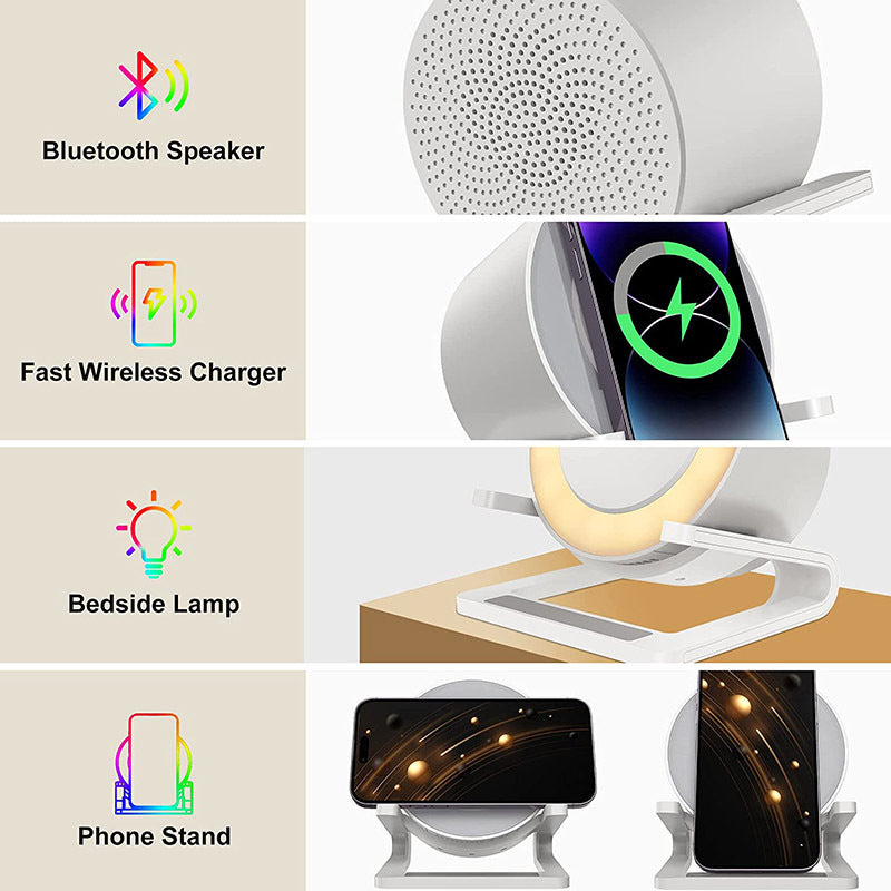 Multifunctional Four-in-one Small Night Lamp RGB Bluetooth Speaker Mobile Phone Holder 15W Wireless Charging - Zerotron